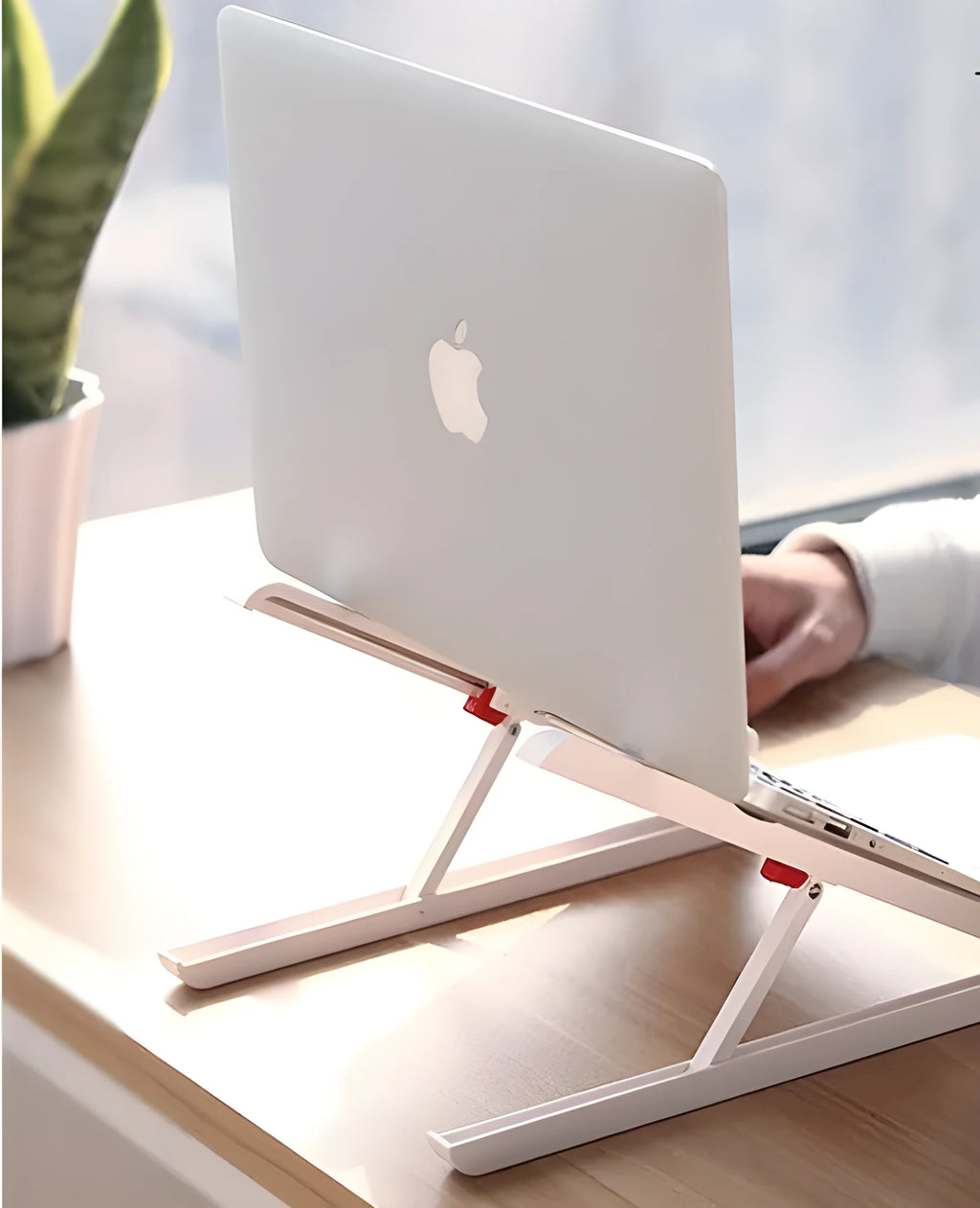 White laptop bracket with heat sink base cushion compatible with Apple MacBook and Whale race notebooks