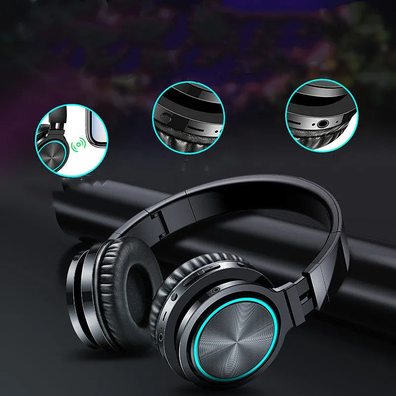 Folding wireless Bluetooth headset in black colour with head-mounted design