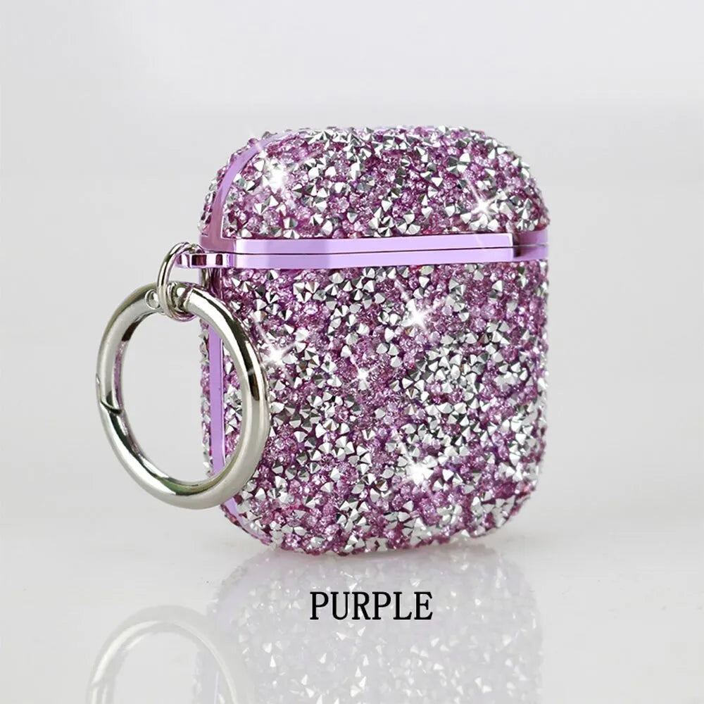 Electroplating diamond-studded AirPods case with flip rhinestone exterior for AirPods 1/2 and AirPods 3