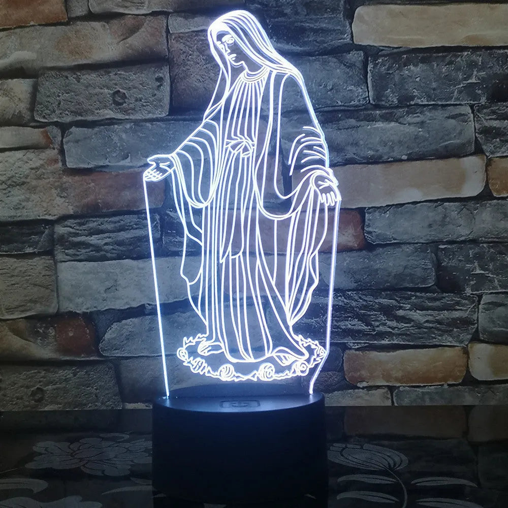 3D LED night light with colourful changing light and laser-engraved acrylic plate on an ABS base.