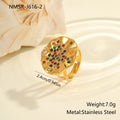 Geometric open mouth stainless steel ring with pleated setting and inlaid diamonds.