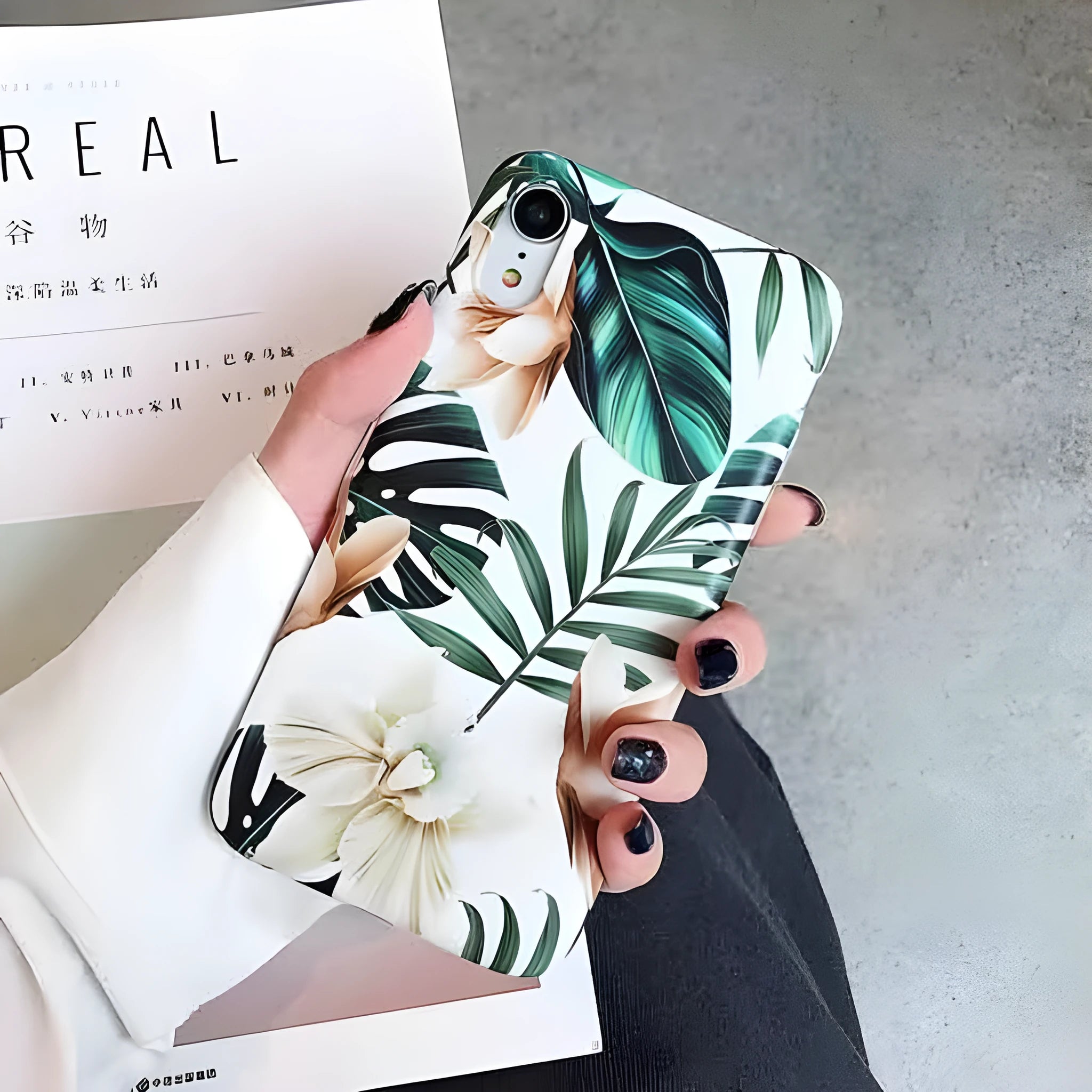 Floral banana leaf artwork phone case for iPhone models with flower leaves colour