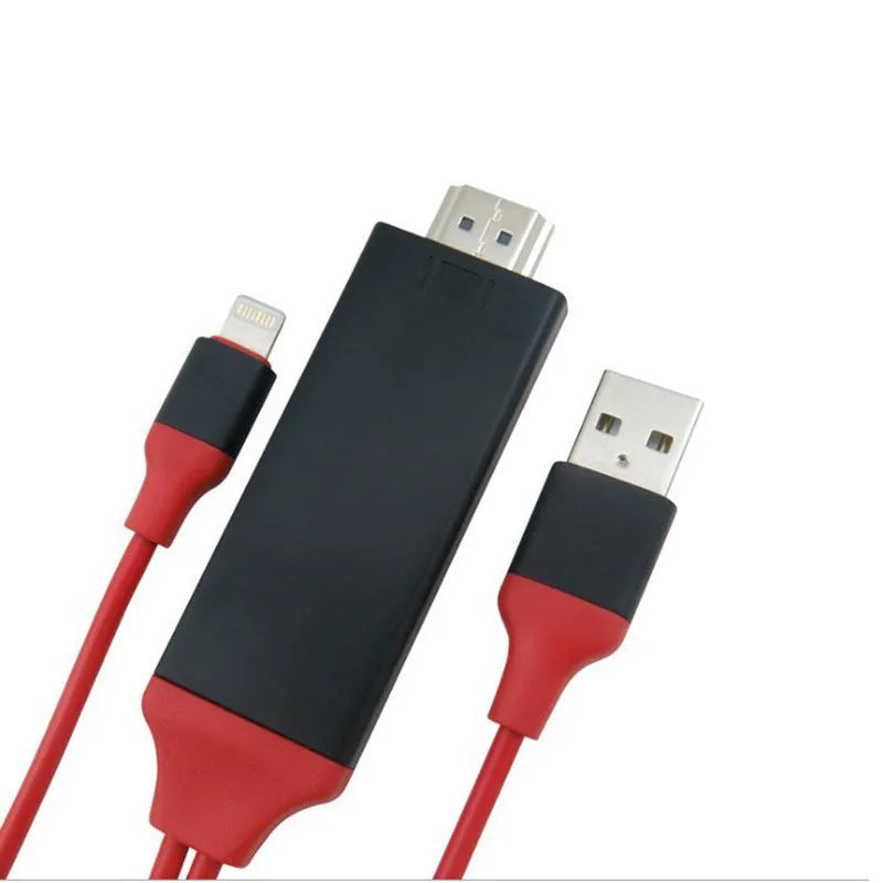 Lightning to HDMI TV adapter cable for iPhone 5 to 11 Pro Max, 1080P HD, black red white.