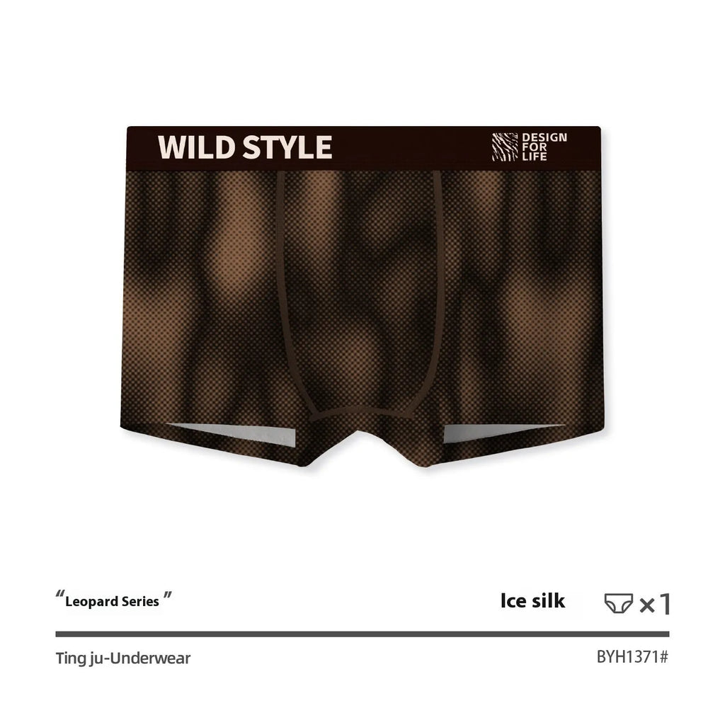 Men's leopard print pyjama trousers in lightweight ice silk polyester fabric.