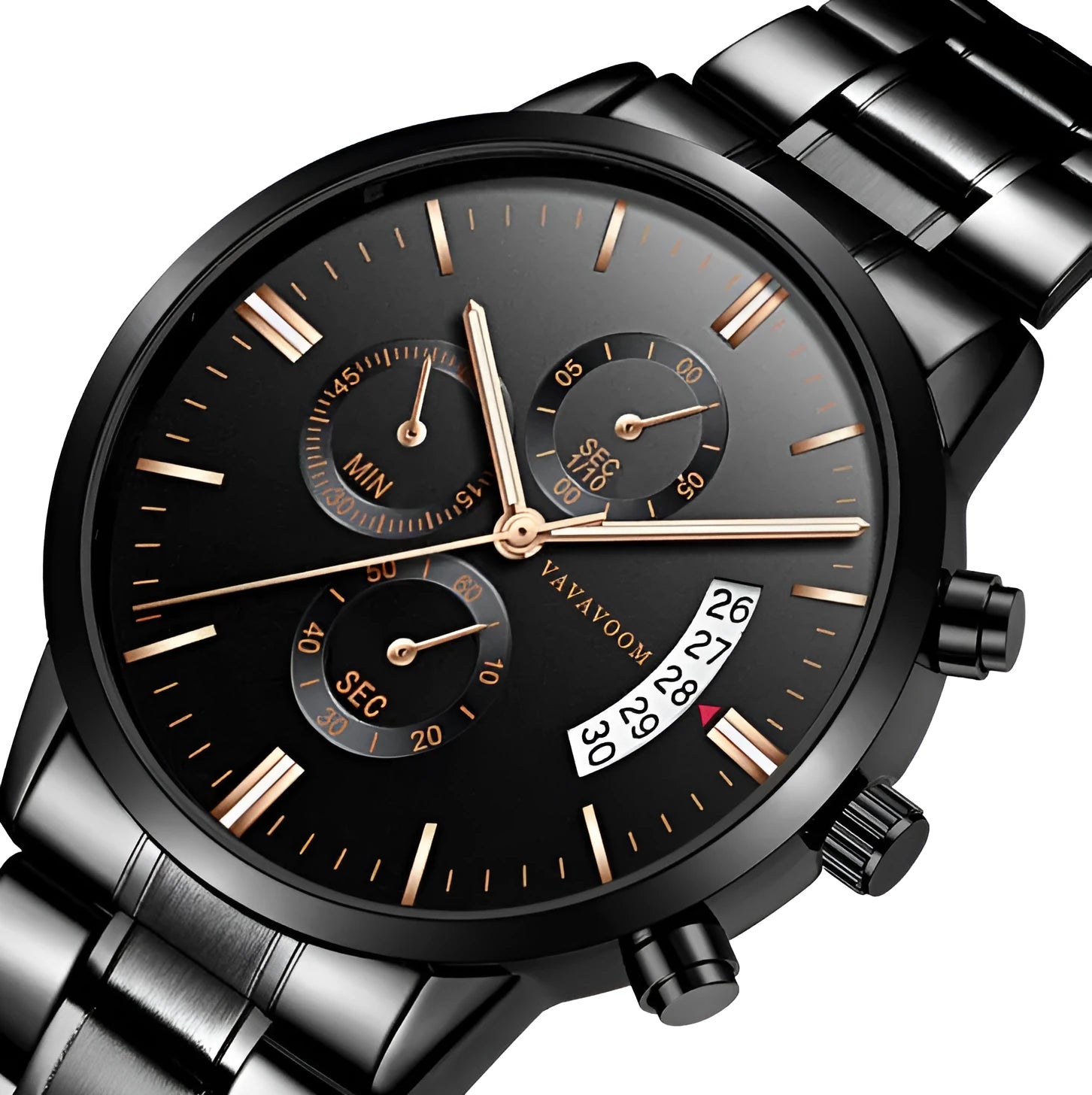 Men's stainless steel quartz watch with 43mm dial and multiple colour options