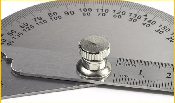 Adjustable protractor showing 180 degree measurement scale in 14.5cm or 15cm size options