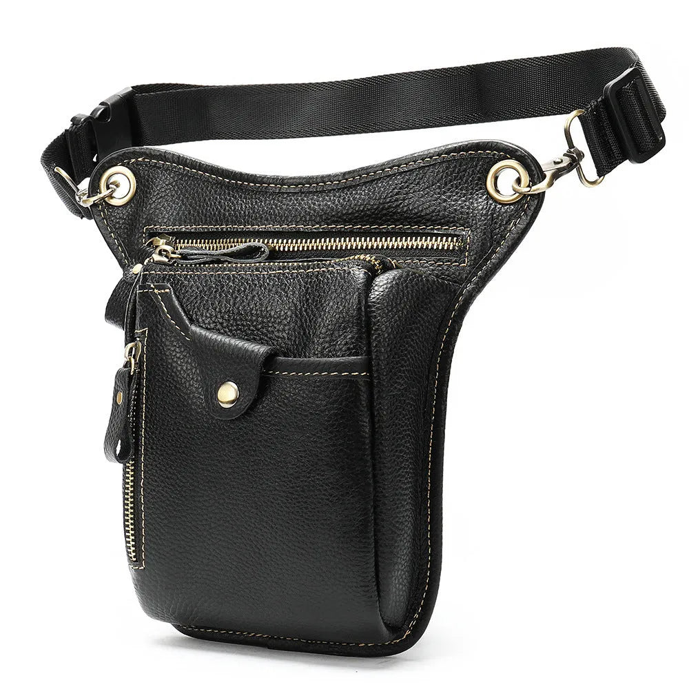 Crazy horse leather satchel bag with adjustable shoulder strap showing 30cm wide structured compartment