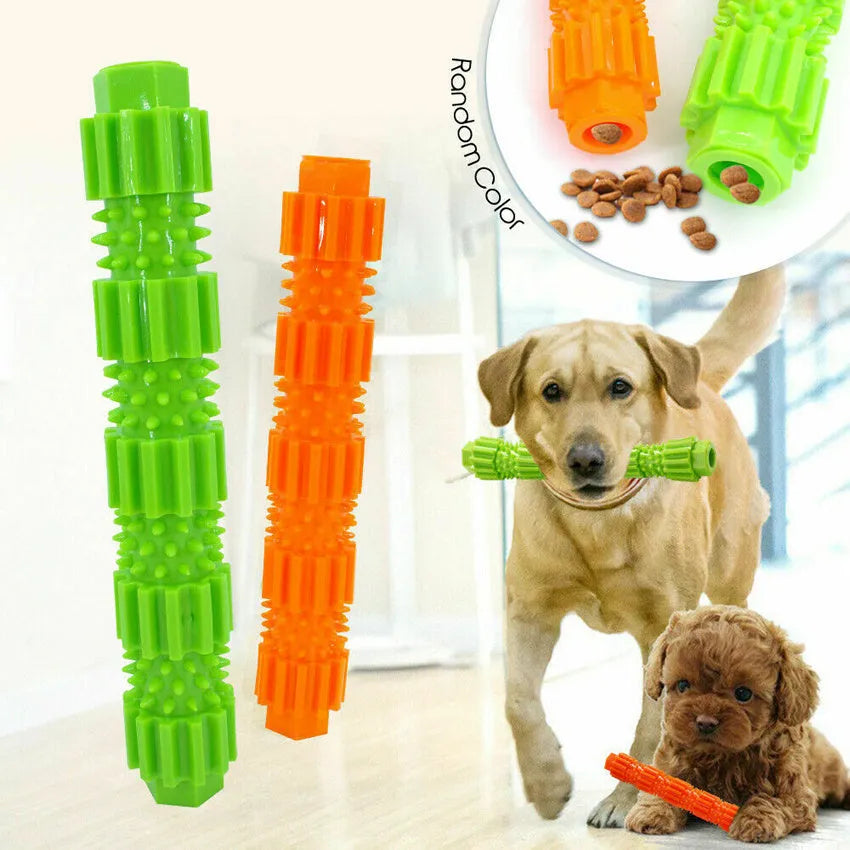 Green durable rubber dog chew toy with treat-dispensing hole and textured surface for aggressive chewers.