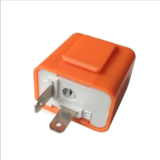 2-pin adjustable motorcycle LED flasher relay, 12V, orange or black, for turn signal hyper flash fix.