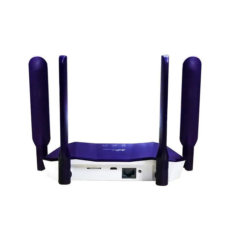 Blue 4G all netcom dual mode router with four antennas, measuring 153 mm wide, for wireless and wired internet connectivity