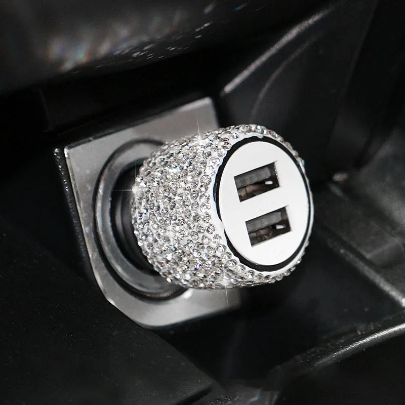 Diamond-patterned USB car charger for vehicle cigarette lighter in choice of colours
