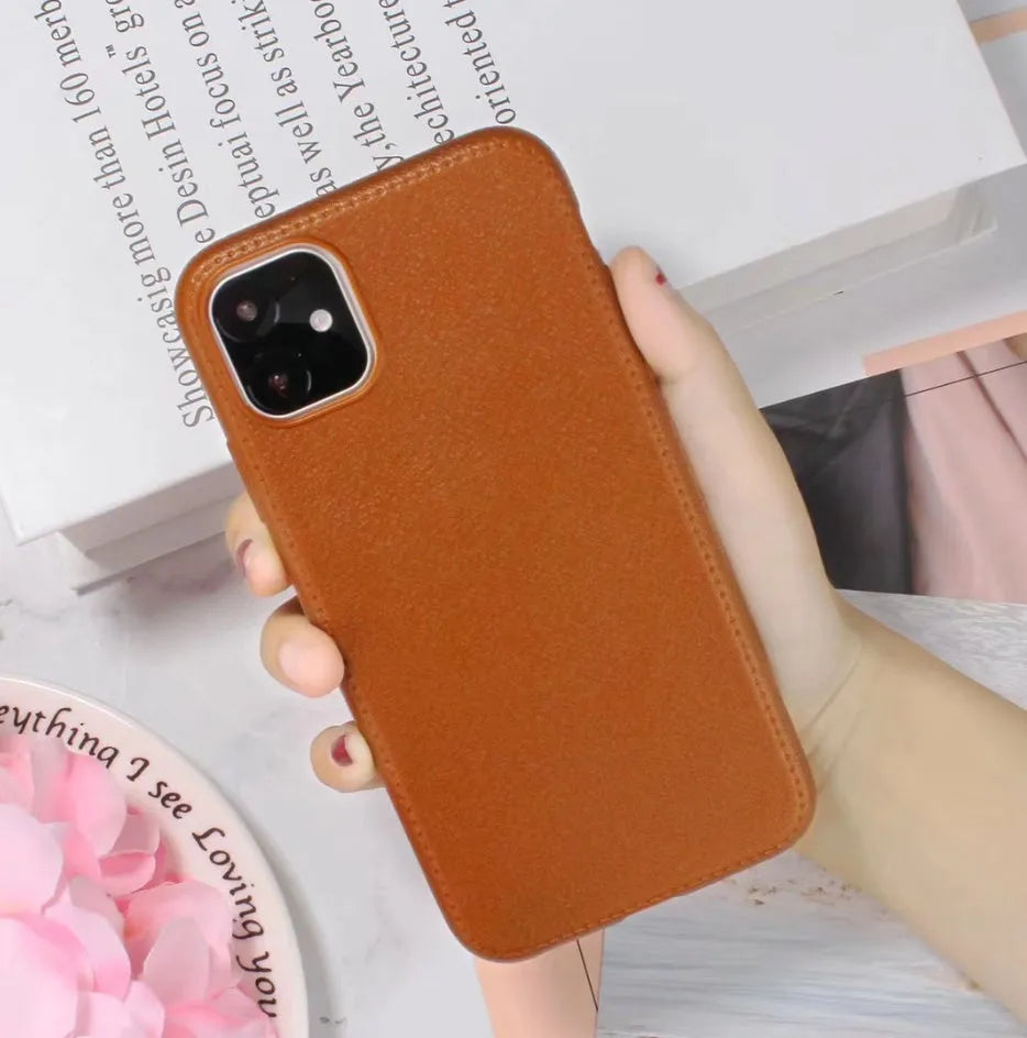 TPU leather phone case for iPhone in black, brown, navy blue or wine red