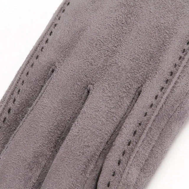 Men's suede winter gloves in black, brown, or grey, wrist length, for autumn and winter