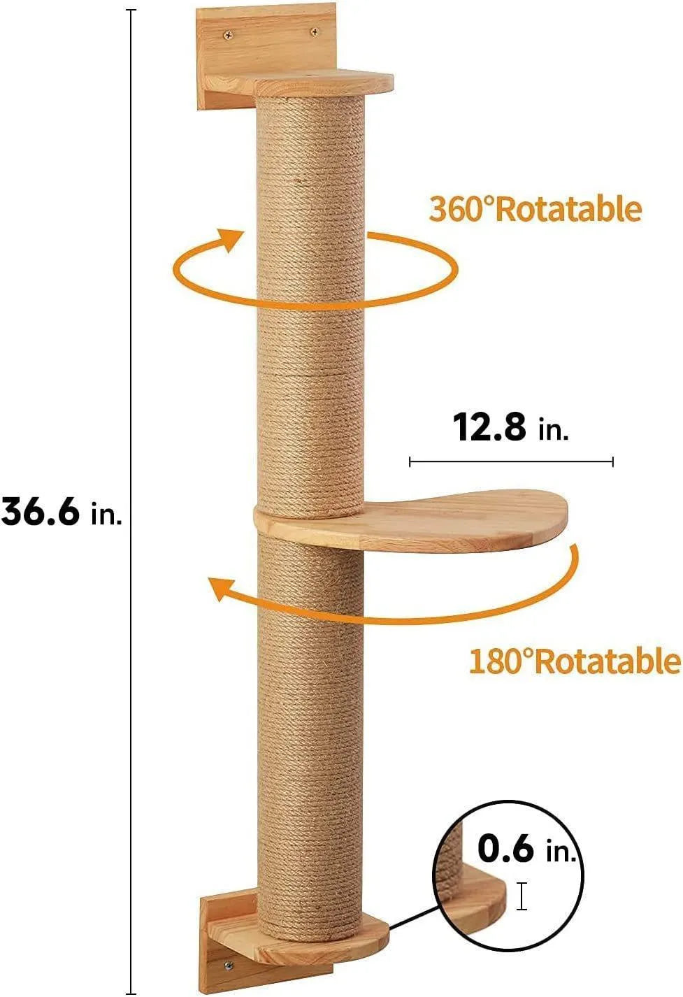 Wooden wall-mounted cat climbing frame with khaki sisal rope scratching surface