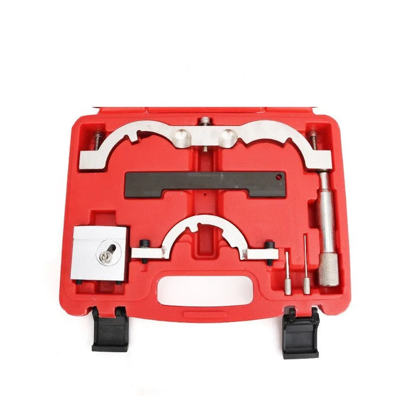 Opel 1.4 engine timing tool set with 7 chrome-vanadium steel pieces, red colour, dimensions 215x210x60mm