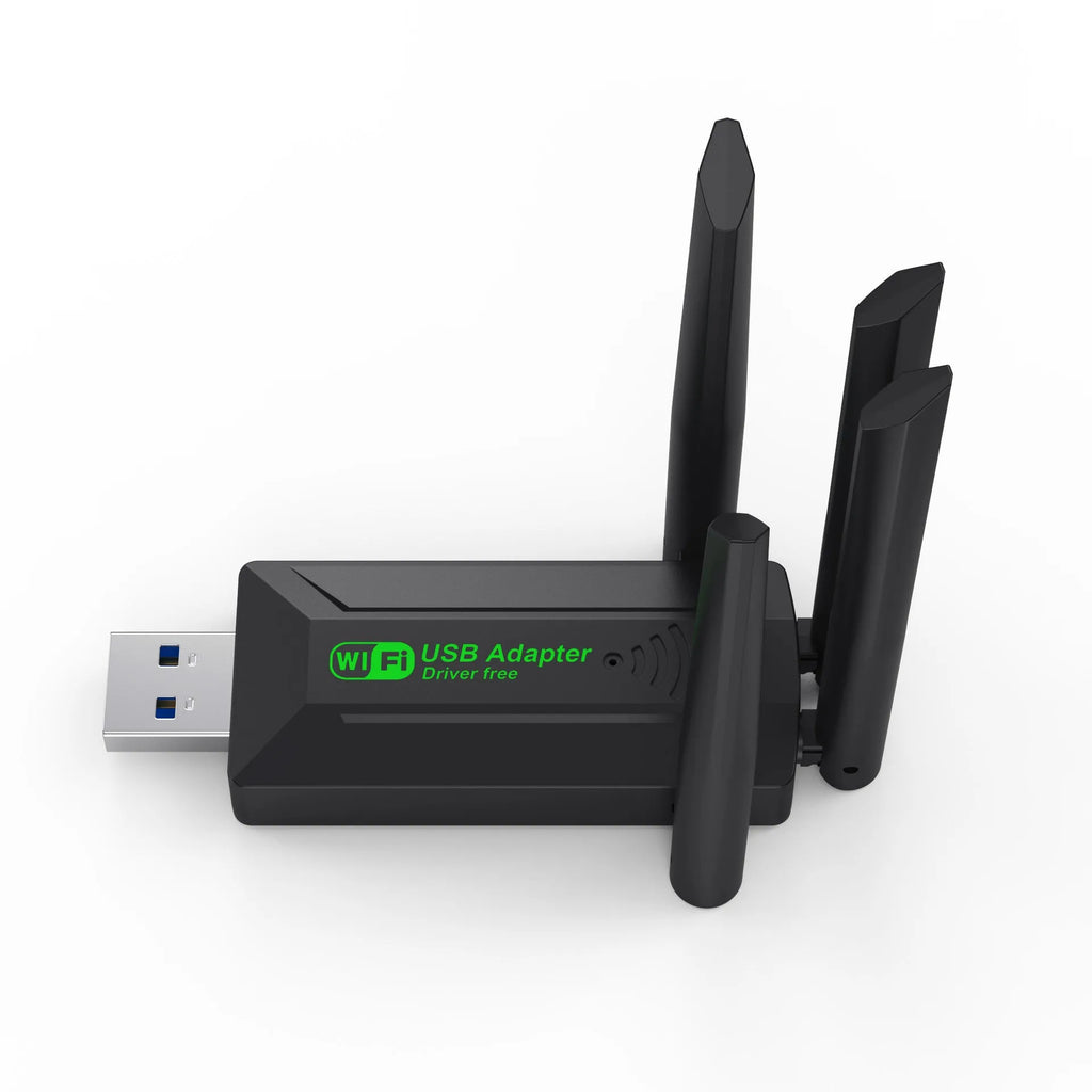 Black USB network transmitter device with four extended antennas