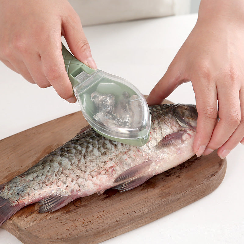 Homeenjoy uk Premium Fish Scale Scraper - Effortless Cleaning for Anglers in the UK-Fast Fish Scale Scraper - Cute Fish-Shaped Cleaning Tool & Skin Remover Brush with Clear Lid (Kitchen Supplies)