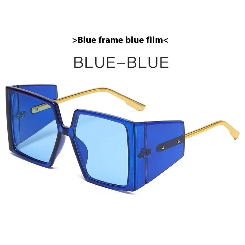Large square frame sunglasses with UV400 protection in black frame with black and grey lenses