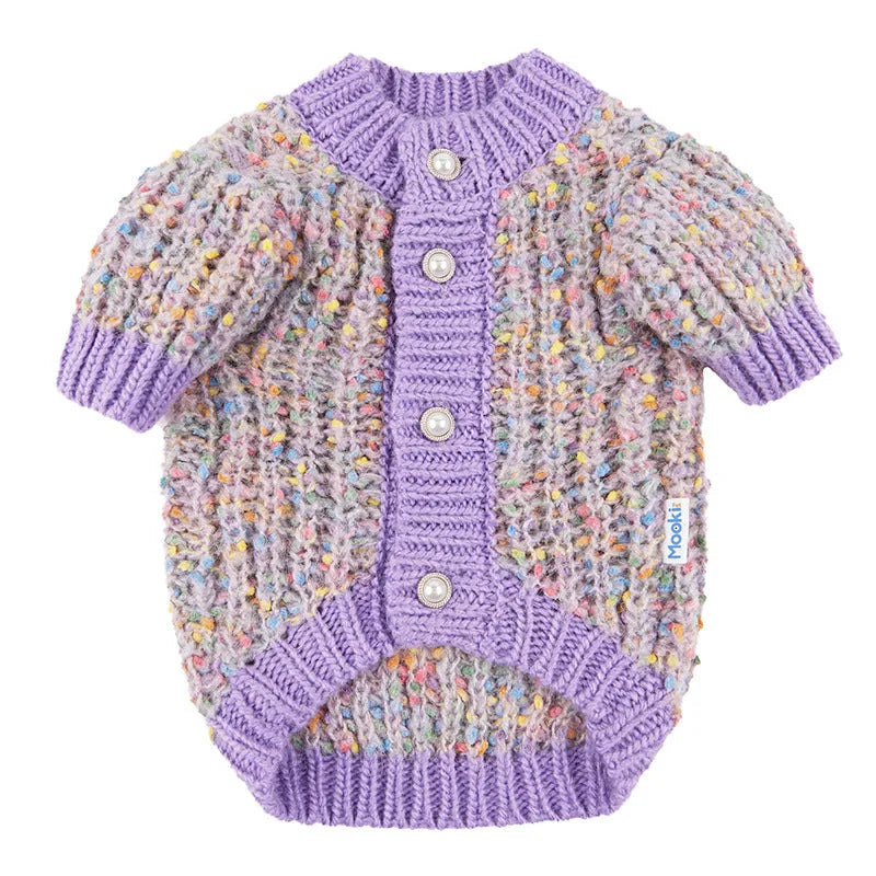 Purple polyester dog sweater cardigan for XL and XXL sized pets