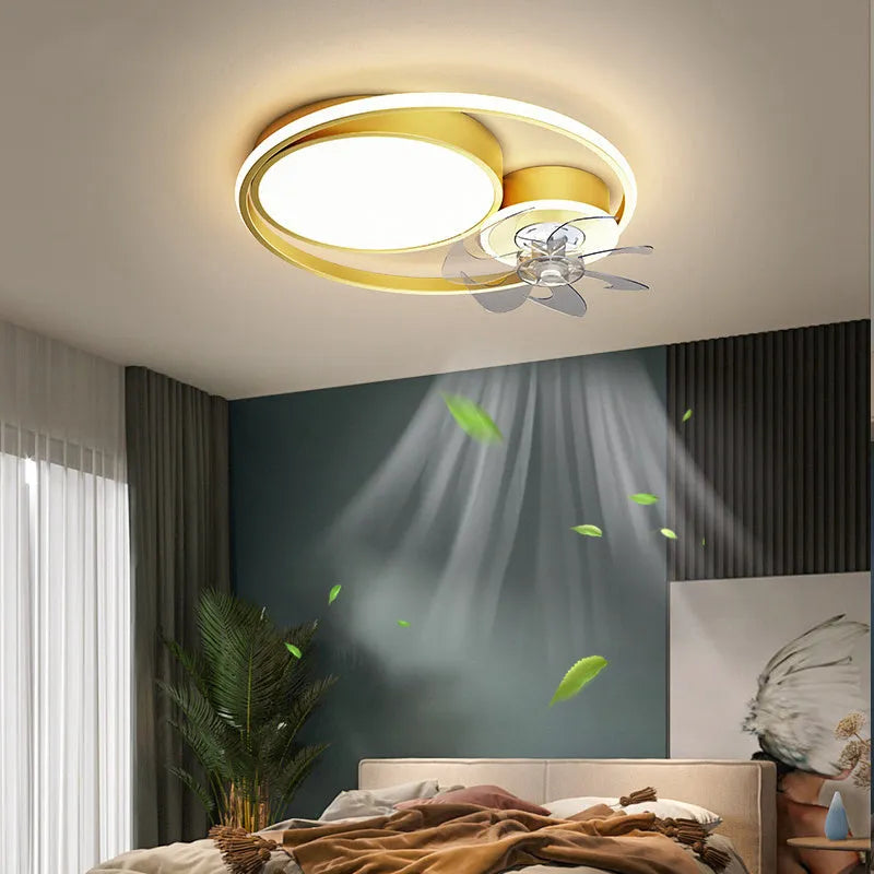 Nordic Light 48cm ceiling fan light with metal blades and acrylic lampshade in black or gold finish