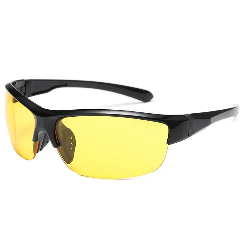 Men's semi-frameless athletic glasses with PC lenses in Bright Black Blue Mercury colour for cycling and sports
