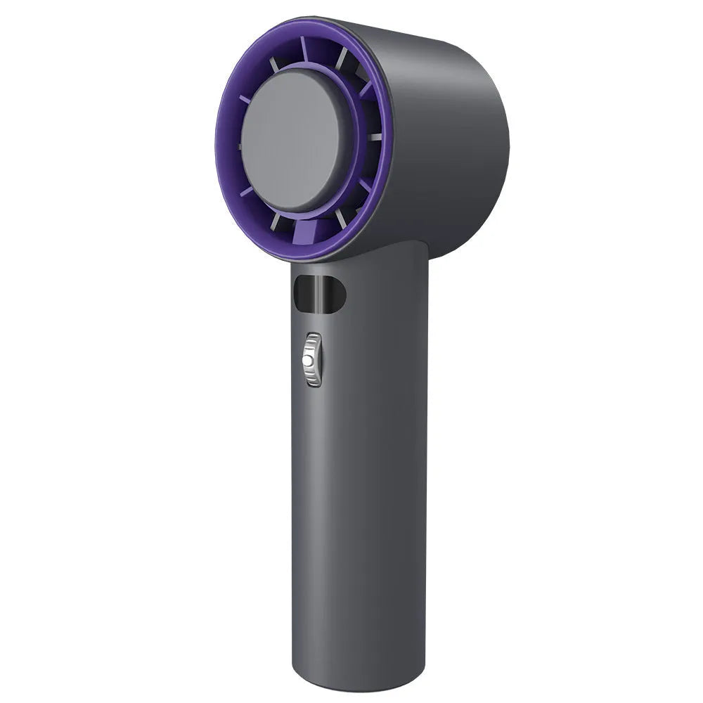 White and grey portable handheld turbo fan with semiconductor cooling and adjustable speeds.