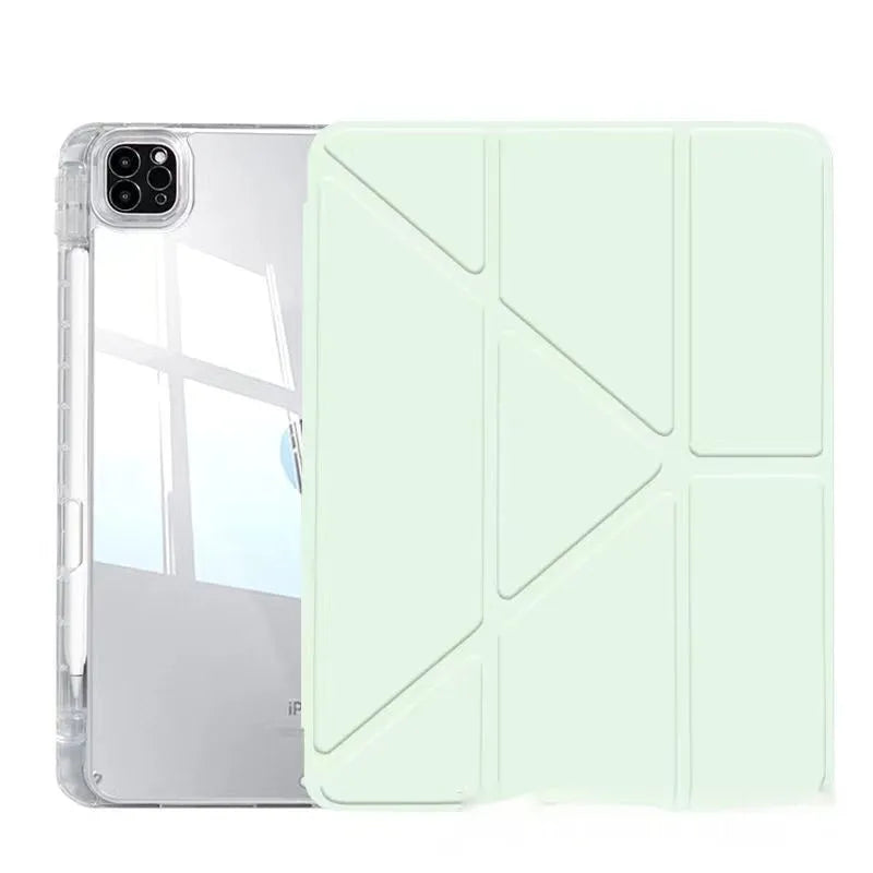 Acrylic transparent tablet protective cover with magnetic bracket and airbag corners for Apple iPad