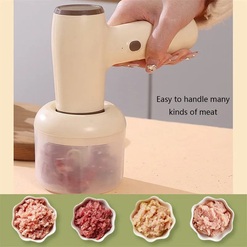 USB rechargeable electric garlic chopper with egg beater attachment in khaki or beige colour options
