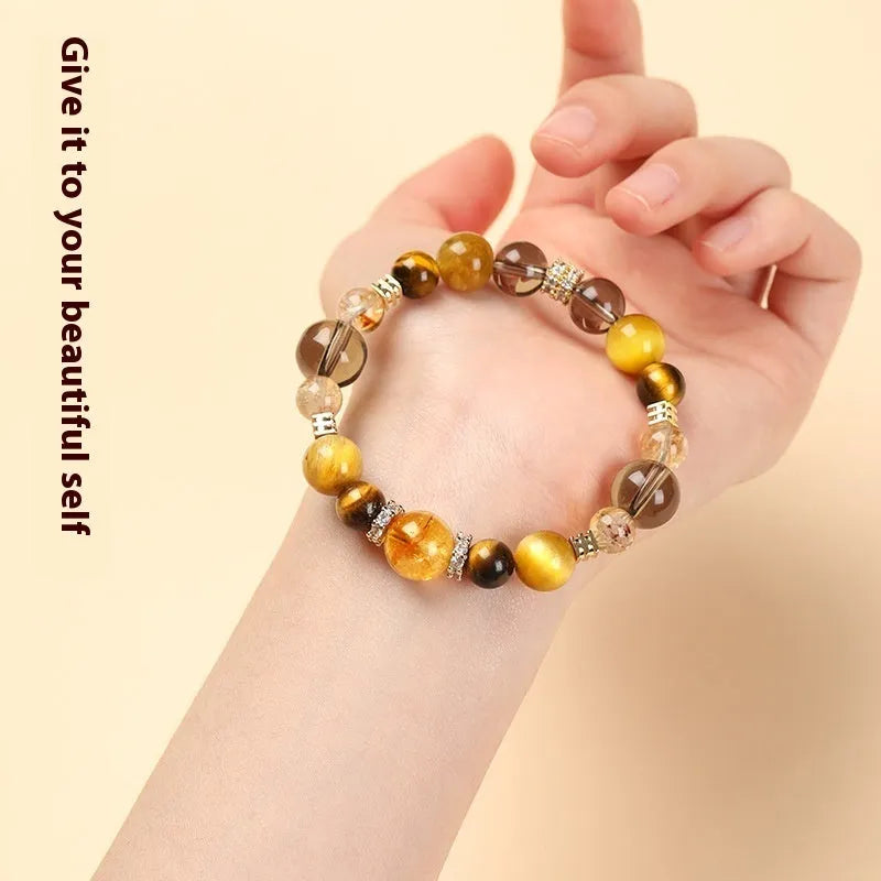 Geometric crystal bracelet in natural yellow tower tiger-eye with 10mm or 12mm diameter options