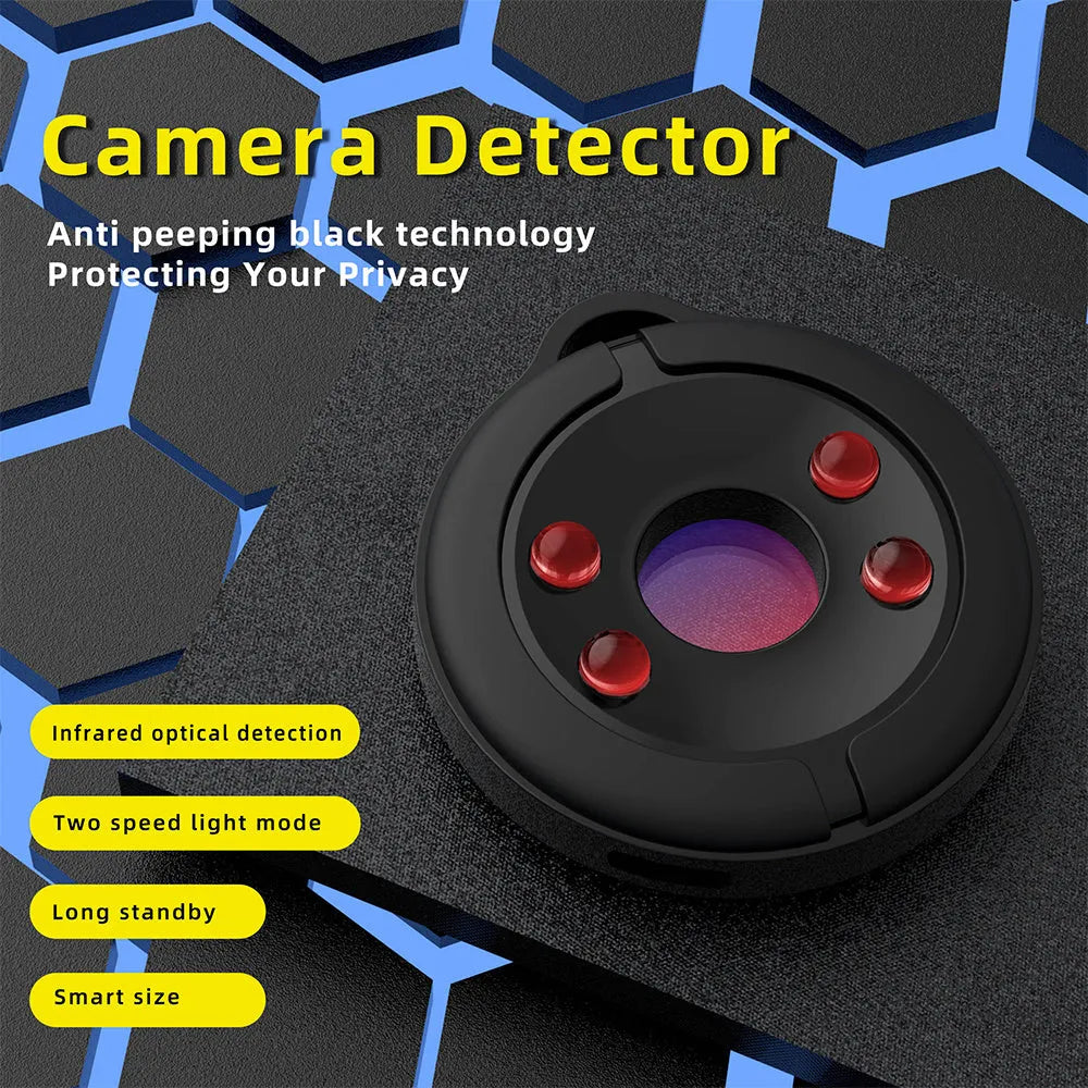 Compact camera detector with infrared optical lens for 5-metre detection of hidden cameras in darkness