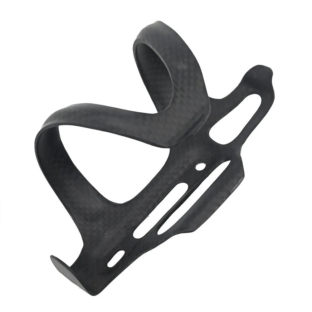 Black carbon fibre side pull water bottle cage for bicycles with 145mm height and 76mm width