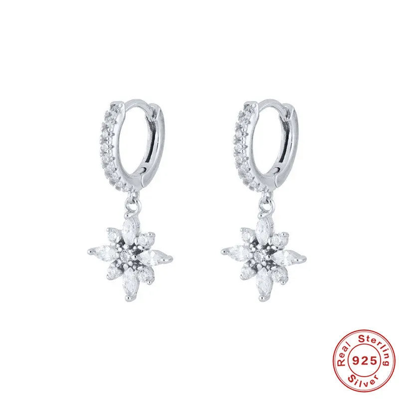 S925 sterling silver snowflake pendant earrings with geometric design and inlaid gemstones