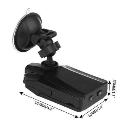 H198 HD six-light infrared night vision car DVR with 2.4-inch screen showing parking monitor display