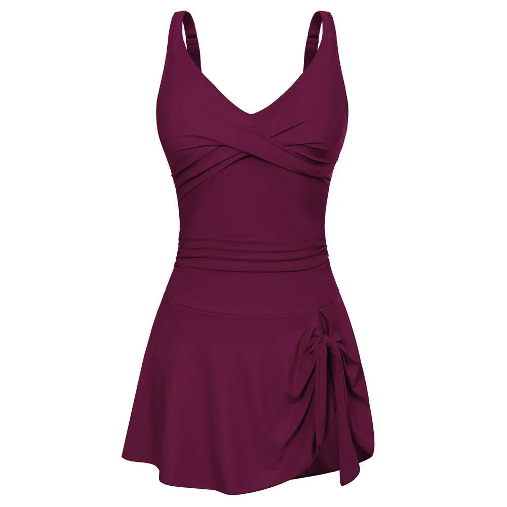 Women's printed one-piece swimsuit in nylon, available in black, wine red, navy blue and rose red, sizes S to XL