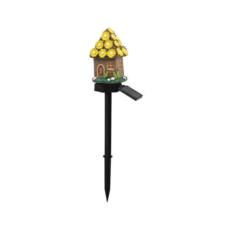 Solar-powered outdoor LED garden light with flower-shaped decorative base