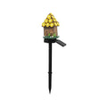 Solar-powered outdoor LED garden light with flower-shaped decorative base