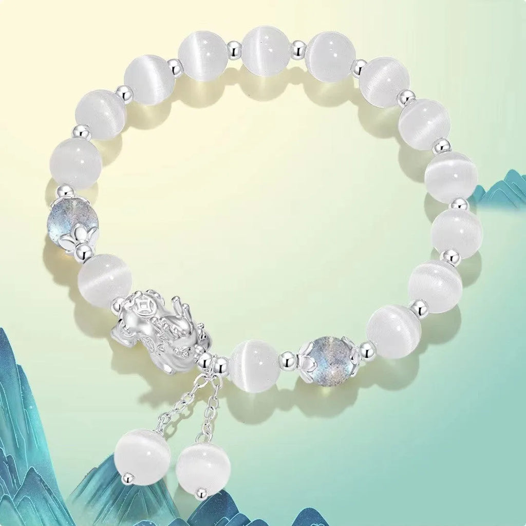 Natural black agate crystal couple bracelet with 10mm wave-shaped beads in grey tones