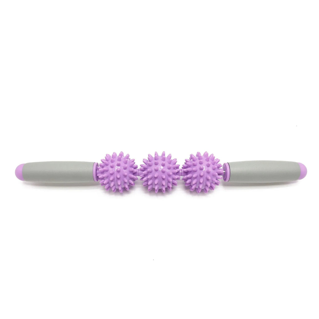 Anti cellulite massage stick with hedgehog balls and padded handles, 41cm or 51cm, in green blue red orange purple.