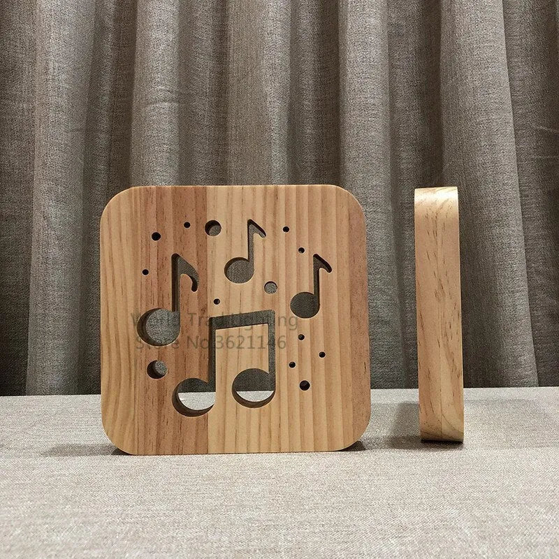 3D wooden LED atmosphere lamp with warm white light, measuring 19cm, USB-powered for ambient lighting.