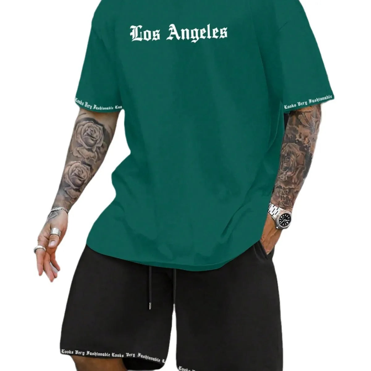 Sports style short-sleeved top and shorts set in polyester blend fabric, available in multiple colours and sizes