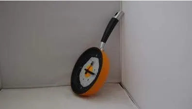 Boiled egg pot wall clock with 10mm plastic shell, coated glass mirror, PVC dial, and electronic movement.