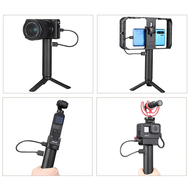Black portable power bank with integrated handle showing 12.5cm length and 3.2cm width dimensions