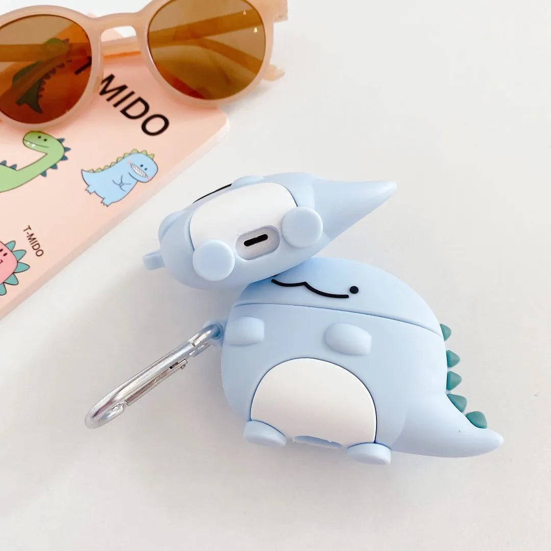 Blue silicone AirPods case with baby dragon design for Apple AirPods protection