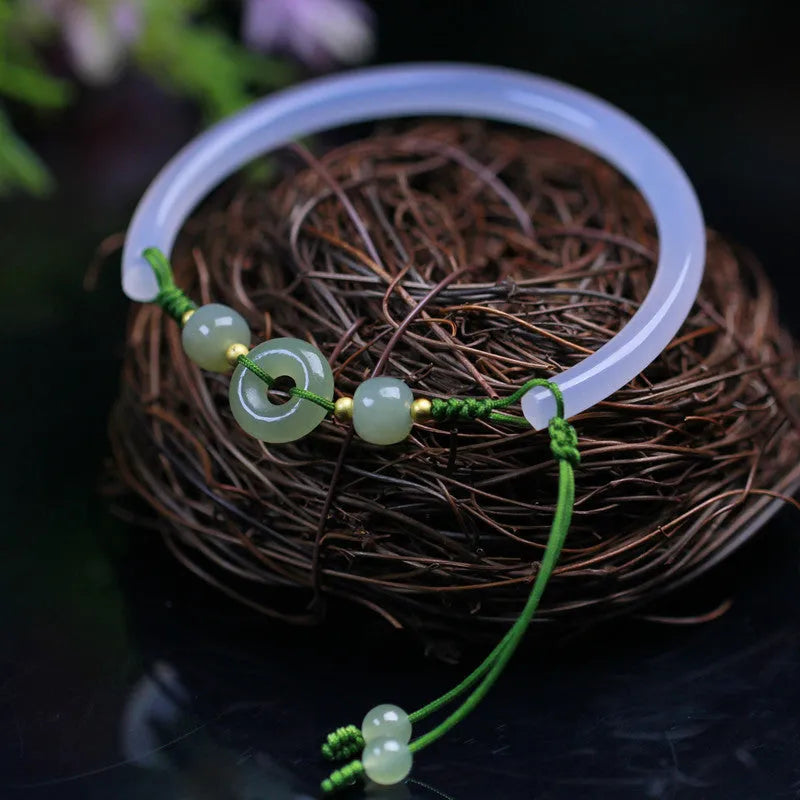 Hand-woven white agate half bracelet with 6mm beads and peace buckle closure