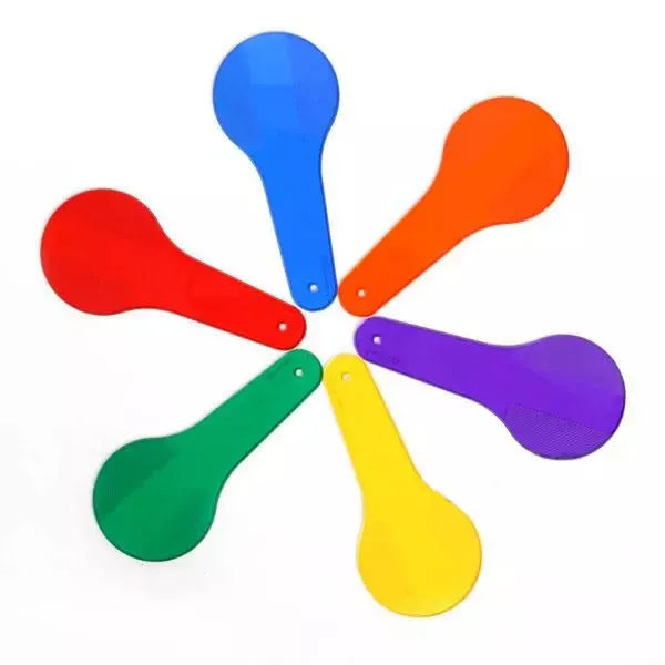 Set of six rectangular PVC colour learning boards for kids in red, yellow, blue, green, orange, and purple.