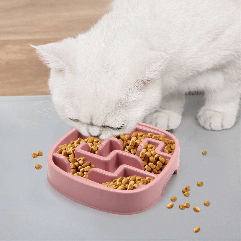 Macaron blue slow feeding bowl with maze design for cats and dogs