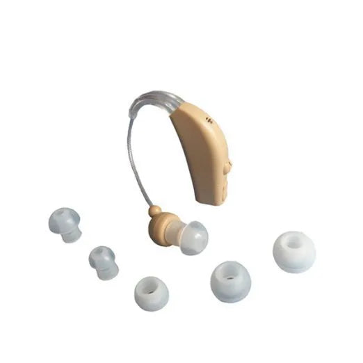 Rechargeable digital behind-the-ear hearing aid device with plastic casing
