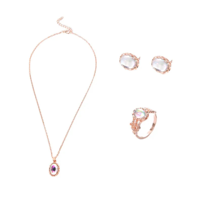 Women's alloy pendant necklace set with electroplated finish, inlaid gems, earrings, and hand accessories