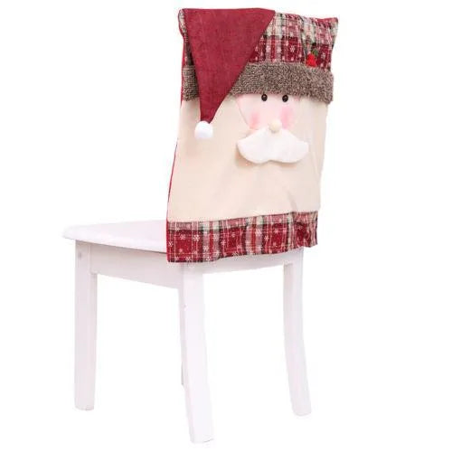 Christmas chair covers with Santa Claus, Snowman, and Santa hat designs on dining chairs, hypoallergenic fabric