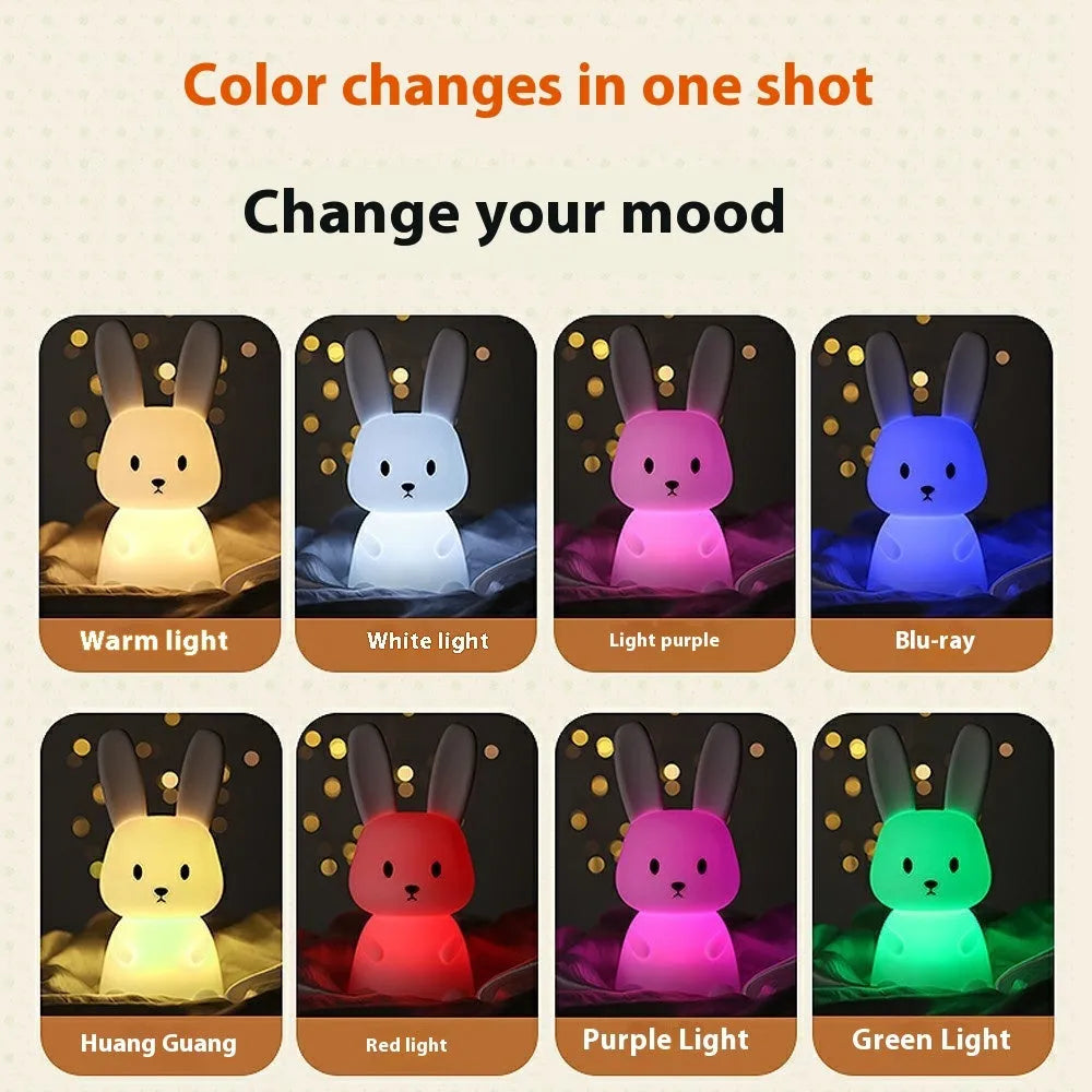 Rechargeable LED animal night light, 94x92x202mm, colour changing, USB Type-C, cartoon bedside lamp